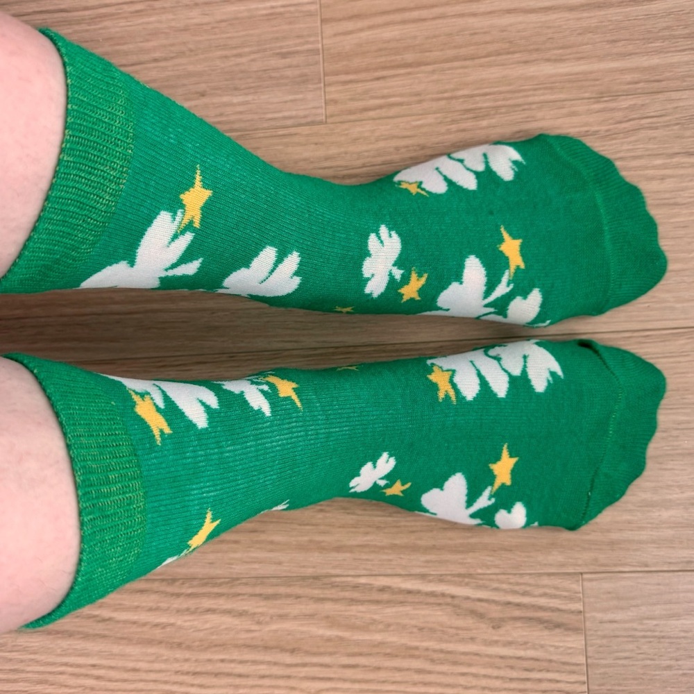 St. Patrick’s Day Green Socks White Shamrock Yellow Star Leprechaun ☘️ Festive - Picture 4 of 4